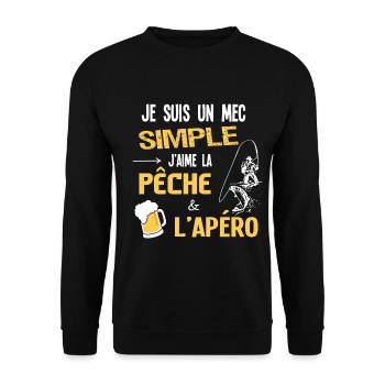 Je suis un mec simple. Humour Pêcheur Apéros - Sweat-shirt Unisexe - noir - Devant - Alina (178cm) & Michal (187cm)