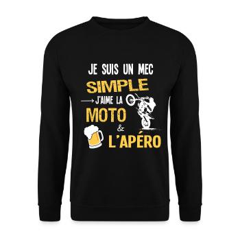 Je suis un mec simple, Humour motard Apéro - Sweat-shirt Unisexe - noir - Devant - Alina (178cm) & Michal (187cm)