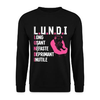LUNDI. Définition humoristique. - Sweat-shirt Unisexe - noir - Devant - Alina (178cm) & Michal (187cm)
