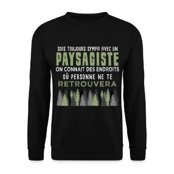 always be nice with a landscaper. humor - Unisex Sweatshirt - black - Front - Alina (178cm) & Michal (187cm)