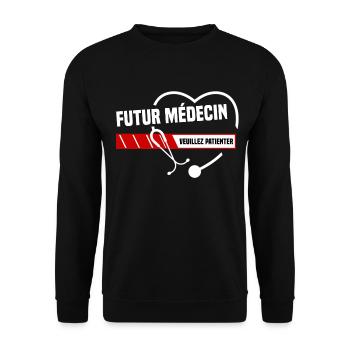 futur médecin. Veuillez patienter. Humour santé - Sweat-shirt Unisexe - noir - Devant - Alina (178cm) & Michal (187cm)