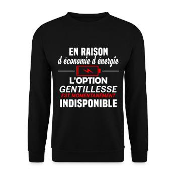 En raison d'économie d'énergie. Humour humeur - Sweat-shirt Unisexe - noir - Devant - Alina (178cm) & Michal (187cm)