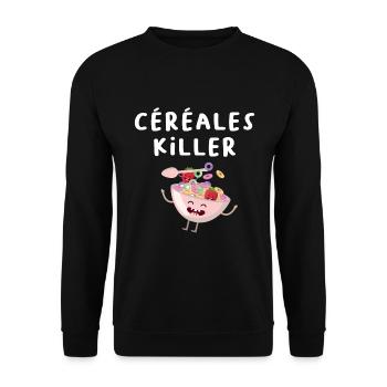 céréales killer. Humour petit déjeuner. Jeu de mot - Sweat-shirt Unisexe - noir - Devant - Alina (178cm) & Michal (187cm)