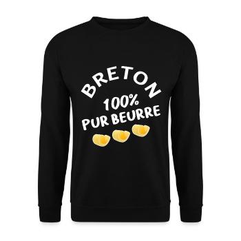 Breton 100 % pur beurre. Humour Bretagne, BZH - Sweat-shirt Unisexe - noir - Devant - Alina (178cm) & Michal (187cm)