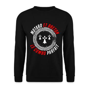 Motard et breton le combo parfait. Passion moto - Sweat-shirt Unisexe - noir - Devant - Alina (178cm) & Michal (187cm)