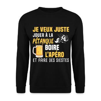 Ich möchte nur Pétanque spielen, etwas trinken - Unisex Pullover - Schwarz - Vorne - Alina (178cm) & Michal (187cm)