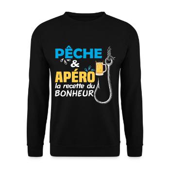 Pêche et apéro, la recette du bonheur humour pêche - Sweat-shirt Unisexe - noir - Devant - Alina (178cm) & Michal (187cm)