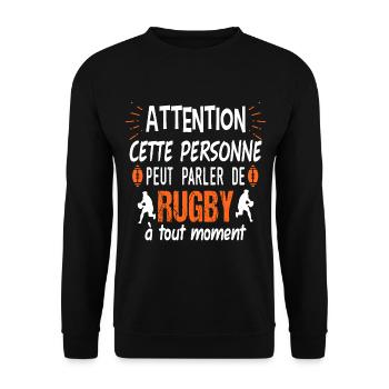 Attention cette personne peut parler de rugby - Sweat-shirt Unisexe - noir - Devant - Alina (178cm) & Michal (187cm)