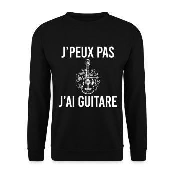 J'peux pas j'ai guitare. Humour guitariste musique - Sweat-shirt Unisexe - noir - Devant - Alina (178cm) & Michal (187cm)
