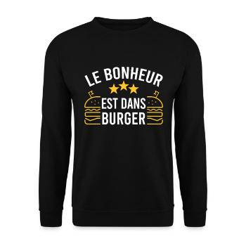 Burger, humour fast food. Idée cadeau original - Sweat-shirt Unisexe - noir - Devant - Alina (178cm) & Michal (187cm)