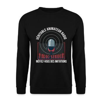 Véritable animateur radio, idée cadeau radios - Sweat-shirt Unisexe - noir - Devant - Alina (178cm) & Michal (187cm)