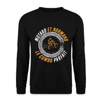 Motard et normand. humour moto, région Normandie - Sweat-shirt Unisexe - noir - Devant - Alina (178cm) & Michal (187cm)