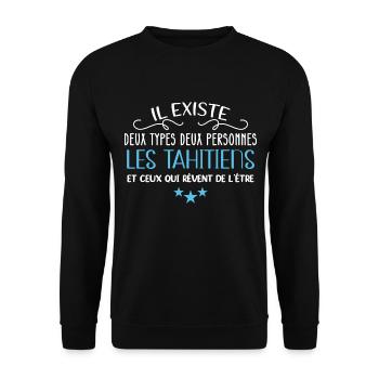 Tahiti, humour tahitien, idée cadeau région, île - Sweat-shirt Unisexe - noir - Devant - Alina (178cm) & Michal (187cm)