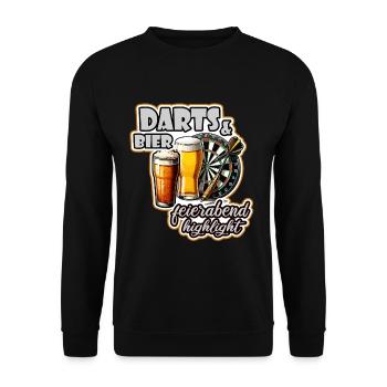 Darts und Bier Feierabend highlight- Dart Spruch - Unisex Pullover - Schwarz - Vorne - Alina (178cm) & Michal (187cm)