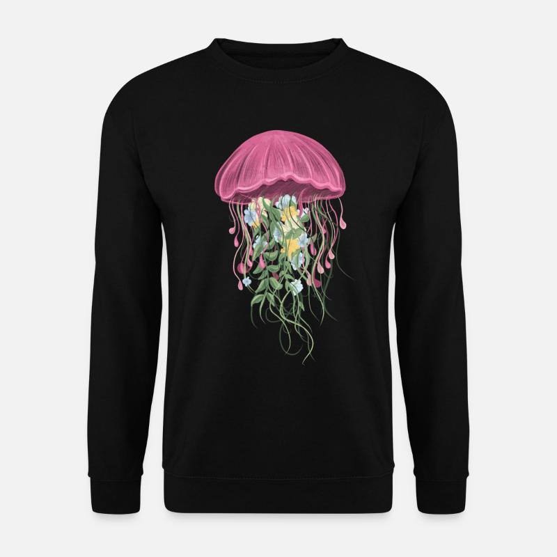 Schöne Zeichnung JELLYFISH UND BLUMEN - Unisex Pullover - Schwarz