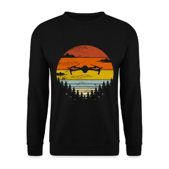 Drohne Geschenk Drone fliegen Drohnen Retro - Unisex Pullover - Schwarz - Vorne - Alina (178cm) & Michal (187cm)