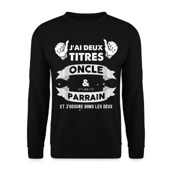 Oncle et parrain, parrain tonton - Sweat-shirt Unisexe - noir - Devant - Alina (178cm) & Michal (187cm)