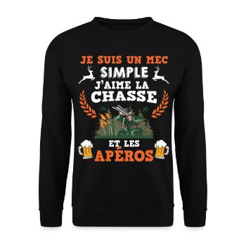 Mec simple chasse et apéro Humour Biere Chasseur - Sweat-shirt Unisexe - noir - Devant - Alina (178cm) & Michal (187cm)