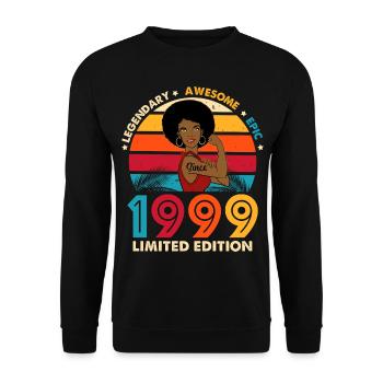 Geburtstag 1999 Afro Woman Limited Edition - Unisex Pullover - Schwarz - Vorne - Alina (178cm) & Michal (187cm)