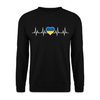 Ukraine Herzschlag Fahne Herz Heartbeat Flagge - Unisex Pullover - Schwarz - Vorne - Alina (178cm) & Michal (187cm)