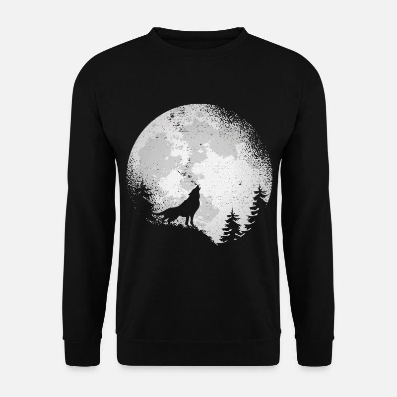 Wolf Naturschutz Raubtiere Natur Vollmond Wald - Unisex Pullover - Schwarz