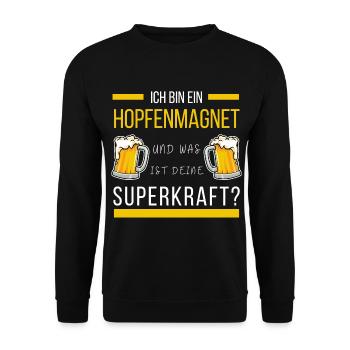 Hopfenmagnet Biertrinker Spruch und Bierliebhaber - Unisex Pullover - Schwarz - Vorne - Alina (178cm) & Michal (187cm)