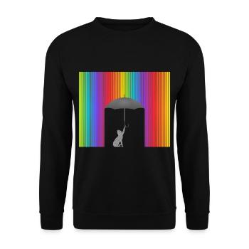 Katze Im Bunten Regen Geschenkidee - Unisex Pullover - Schwarz - Vorne - Alina (178cm) & Michal (187cm)