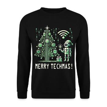 Fröhliche Techmas - Roboter und Schaltkreis-Weihna - Unisex Pullover - Schwarz - Vorne - Alina (178cm) & Michal (187cm)
