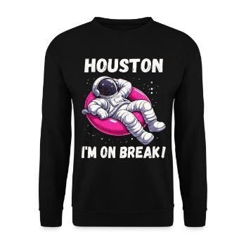Houston, Ich mach Pause - Entspannter Astronaut - Unisex Pullover - Schwarz - Vorne - Alina (178cm) & Michal (187cm)