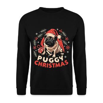 Frohe Weihnachten Mops - Unisex Pullover - Schwarz - Vorne - Alina (178cm) & Michal (187cm)