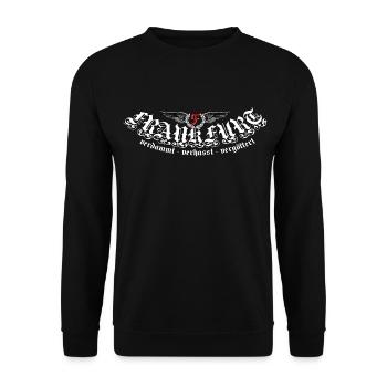 Frankfurt Motiv verdammt verhasst vergoettert - Unisex Pullover - Schwarz - Vorne - Alina (178cm) & Michal (187cm)