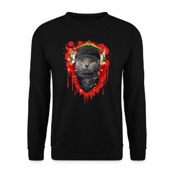 Cat wearing headphones - Unisex Sweatshirt - black - Front - Alina (178cm) & Michal (187cm)
