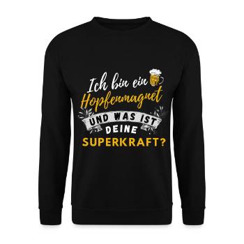 Biertrinker Spruch Hopfenmagnet und Bierliebhaber - Unisex Pullover - Schwarz - Vorne - Alina (178cm) & Michal (187cm)