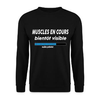 muscles en cours bientôt visible - Sweat-shirt Unisexe - noir - Devant - Alina (178cm) & Michal (187cm)