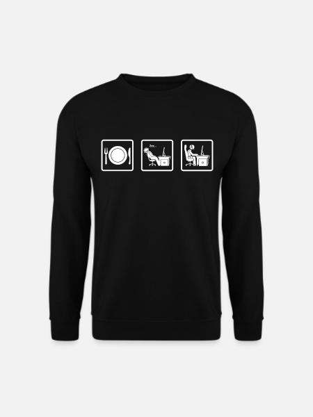 lustiges t-shirt essen schlafen arbeit job - Unisex Pullover - Schwarz