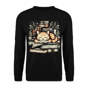 COZY CAT TAKING A NAP ON BOOKS - Unisex Sweatshirt - black - Front - Alina (178cm) & Michal (187cm)