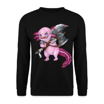 Lustiges Axolotl mit Axt Barbar Krieger Geschenk - Unisex Pullover - Schwarz - Vorne - Alina (178cm) & Michal (187cm)