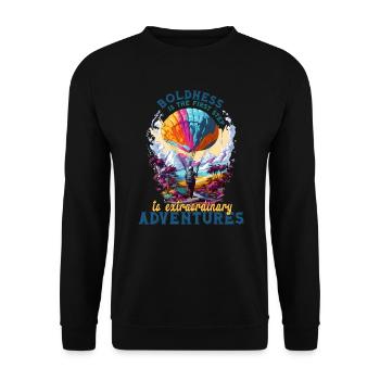 Military paraglider over an exotic landscape - Unisex Sweatshirt - black - Front - Alina (178cm) & Michal (187cm)