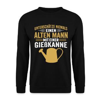 alten mann mit einer gießkanne - Unisex Pullover - Schwarz - Vorne - Alina (178cm) & Michal (187cm)
