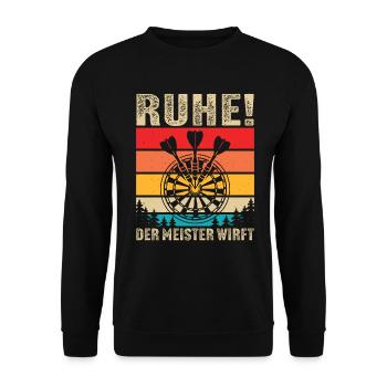 Ruhe der Meister wirft Dart Sprüche Dartspieler - Unisex Pullover - Schwarz - Vorne - Alina (178cm) & Michal (187cm)