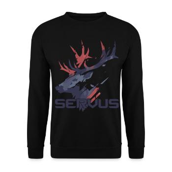Abstrakter Hirsch mit Geweih Trachtenshirt - Unisex Pullover - Schwarz - Vorne - Alina (178cm) & Michal (187cm)