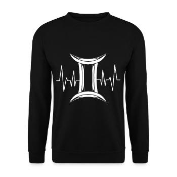 Sternzeichen Zwilling Herzschlag - Unisex Pullover - Schwarz - Vorne - Alina (178cm) & Michal (187cm)