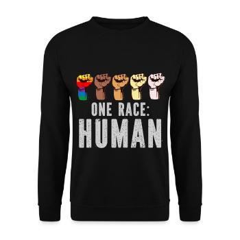 Eine Rasse Anti Rassismus Geschenkidee - Unisex Pullover - Schwarz - Vorne - Alina (178cm) & Michal (187cm)