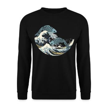 Koi Fische Wasser Japan Welle Geschenk - Unisex Pullover - Schwarz - Vorne - Alina (178cm) & Michal (187cm)