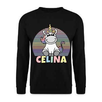 Celina Einhorn Name - Unisex Pullover - Schwarz - Vorne - Alina (178cm) & Michal (187cm)