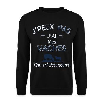Ich kann nicht, ich habe meine Kühe, die auf mich warten - Unisex Pullover - Schwarz - Vorne - Alina (178cm) & Michal (187cm)