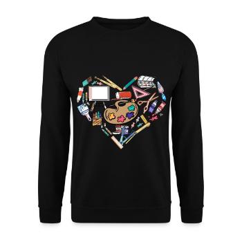 Kunstlehrer Herz Maler Malerei Zeichnung Geschenk - Unisex Pullover - Schwarz - Vorne - Alina (178cm) & Michal (187cm)