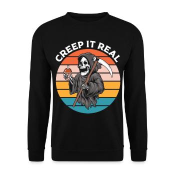 Halloween Skeleton with Scythe - Unisex Sweatshirt - black - Front - Alina (178cm) & Michal (187cm)