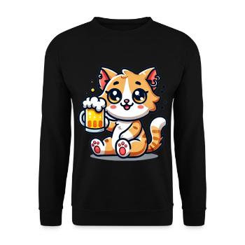 Cute Cat Drinking Beer - Unisex Pullover - Schwarz - Vorne - Alina (178cm) & Michal (187cm)