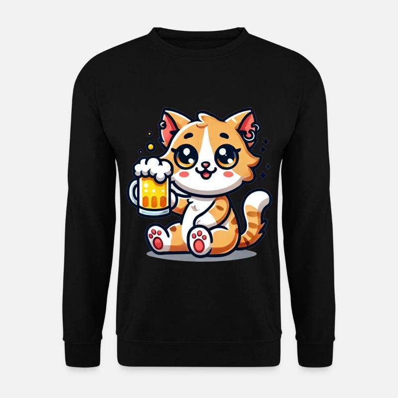 Cute Cat Drinking Beer - Unisex Pullover - Schwarz
